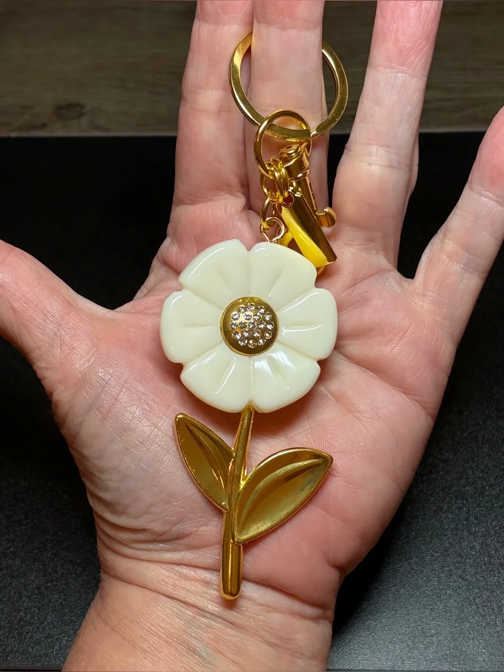 Gold & Cream Flower Keychain Charm